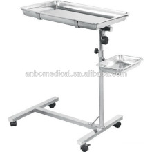 stainless steel surgical mayo table with two trays